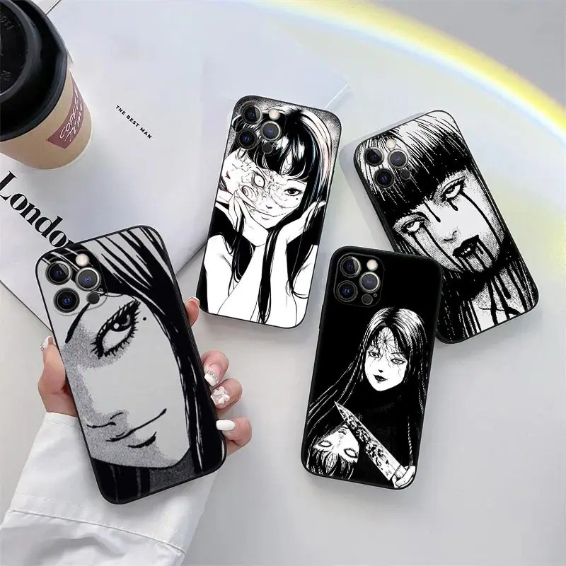 สยองขวัญการ์ตูน T-Tomie Junji Ito กรณีโทรศัพท์สำหรับ iPhone 16 11 15 PRO MAX กรณี C oque 14พลัส13 16 P RO 12 11 x XS 7 8 TPU ปกอ่อน