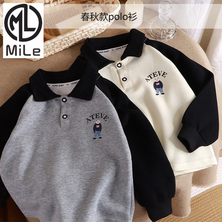 เสื้อโปโลเด็กแขนยาว ฤดูใบไม้ผลิ-ฤดูใบไม้ร่วง สไตล์ใหม่ ขนาด 80-160ซม เย็บลายแฟชั่น