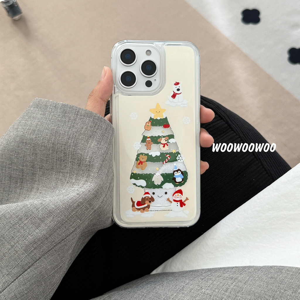 Christmas Tree Animal Snowflake Glitter เหมาะสําหรับ iPhone16 เคสโทรศัพท์ iPhone15promax รวมทุกอย่าง 14/13/12/11 KRUE