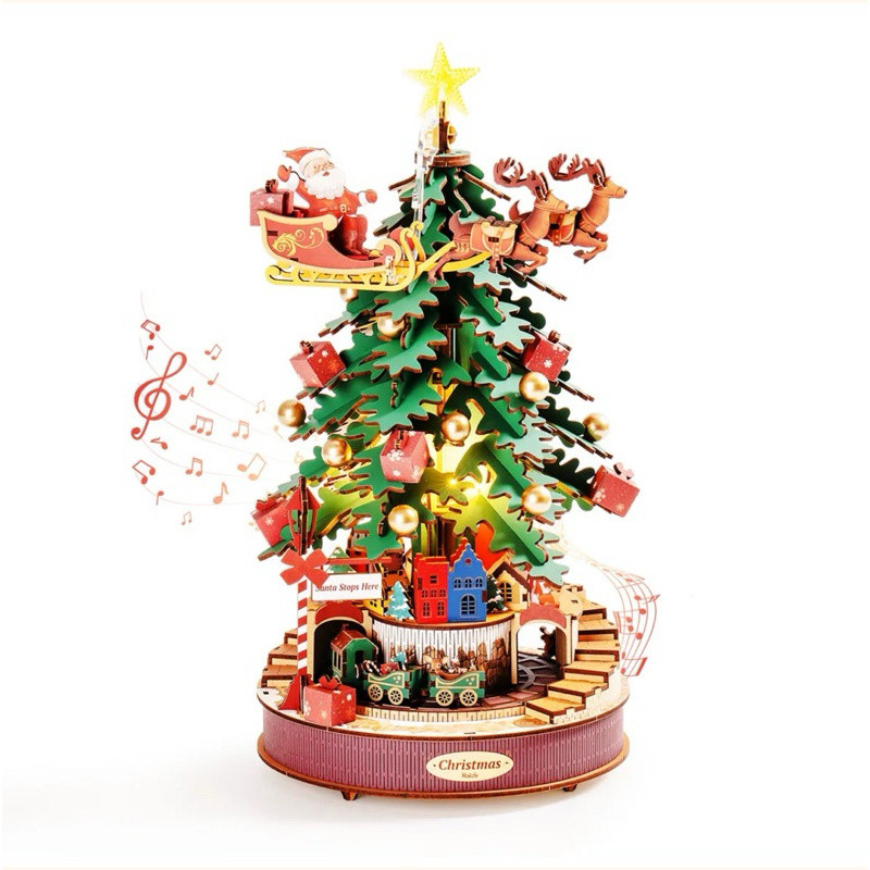 Rolife 3D WOODEN PUZZLE - Christmas MELODY TREE DIY 圣mical Donkey Temple Vertical Youth Christmas