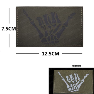 Skull Skeleton Hand Finger Glow Dark Patch,อินฟราเรดIRสะท้อนแสงยุทธวิธีตกแต่งแพทช์AppliquesกับHook Loop Fastener
