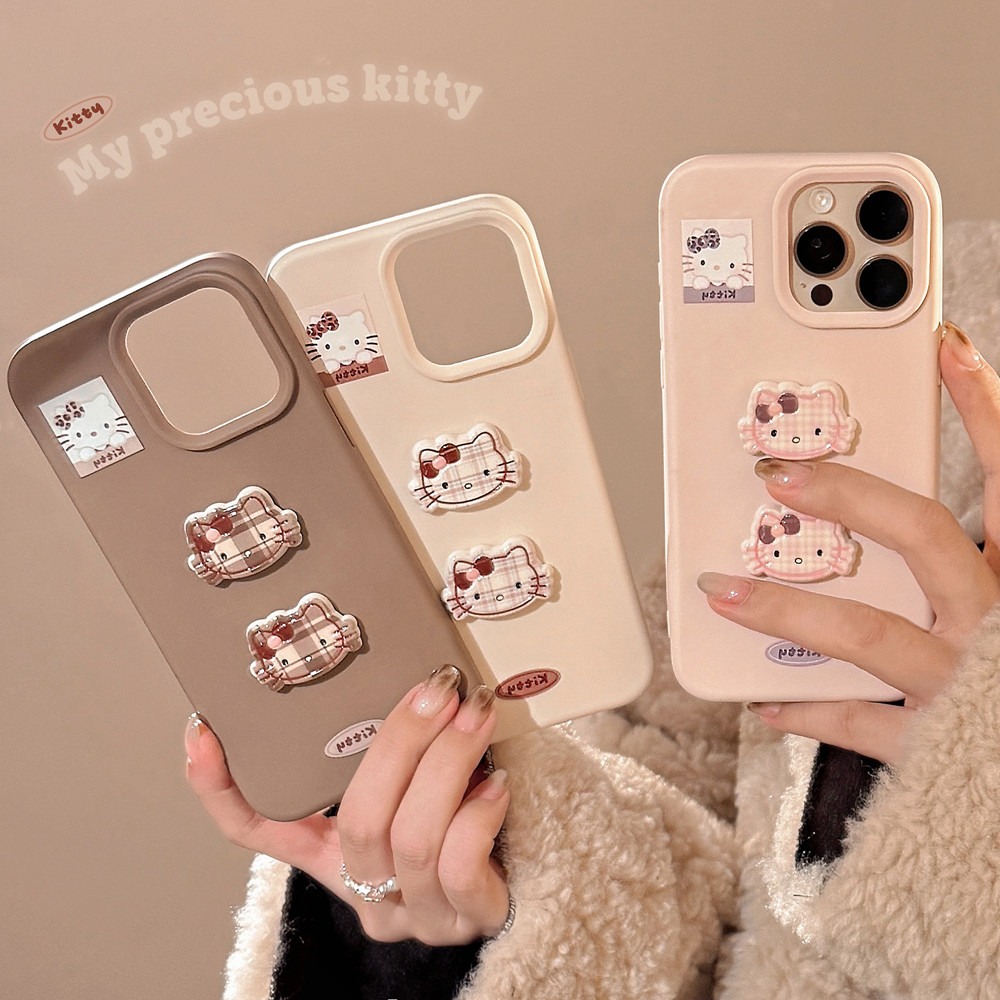 3d Grid แมวน่ารักเหมาะสําหรับ Apple 16promax เคสโทรศัพท์ซิลิโคน iPhone 15pro/14/13/12 Soft Case การ์ตูน