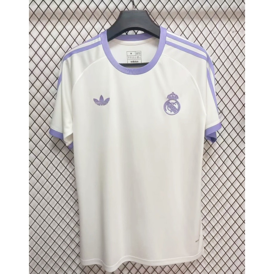 แฟน ๆ 24-25 เสื้อยืดเรอัลมาดริดในเสื้อเชิ้ตสีขาวเสื้อฟุตบอลคุณภาพสูง ส-4เอ็กแอล