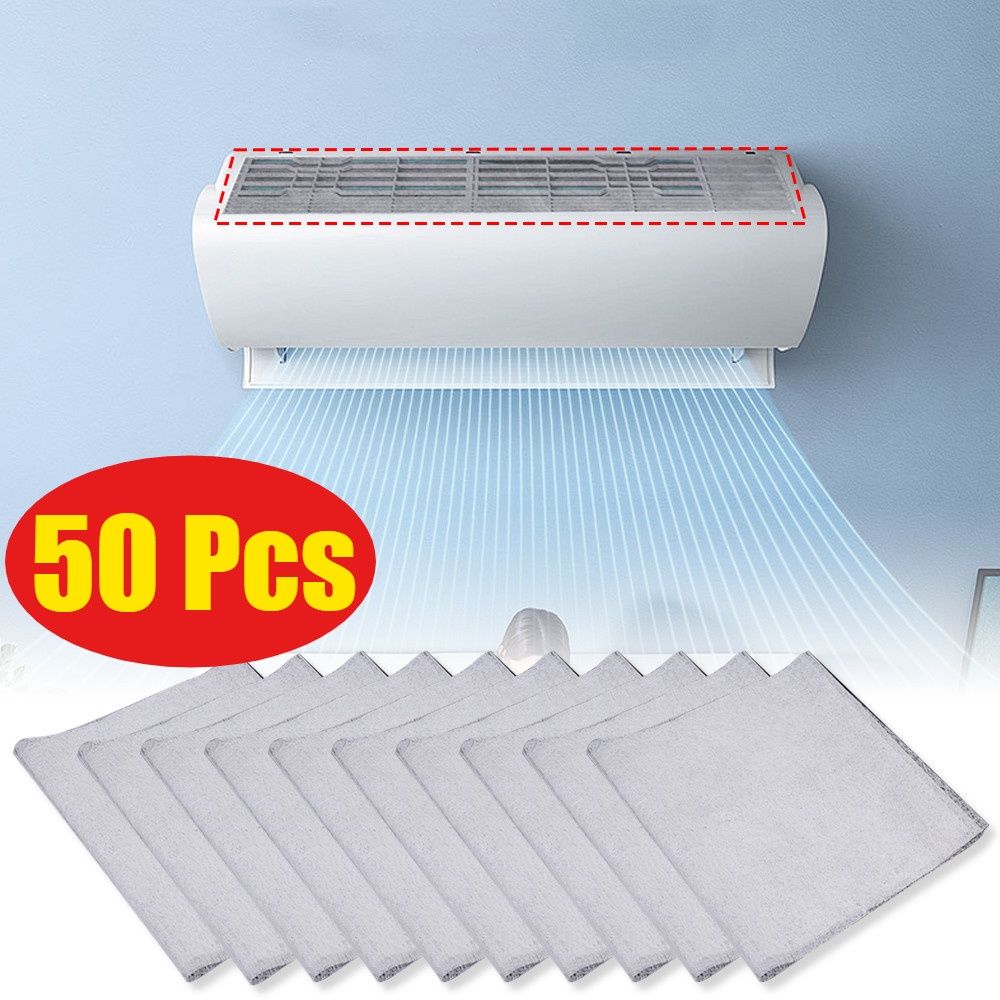 50ชิ้นป้องกันฝุ่นเครื่องปรับอากาศเต้าเสียบกรองตาข่ายทําความสะอาด-ตัดได้มีประสิทธิภาพลดฝุ่นกรองหน้าจอเครื่องมือในครัวเรือน