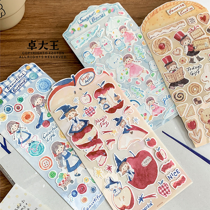 Zhuo Dawang สติกเกอร์ทาสีมือ Azhuo Apple น่ารักญี่ปุ่น Art คู่มือ Collage ไดอารี่ตกแต่งกระดาษเขียน