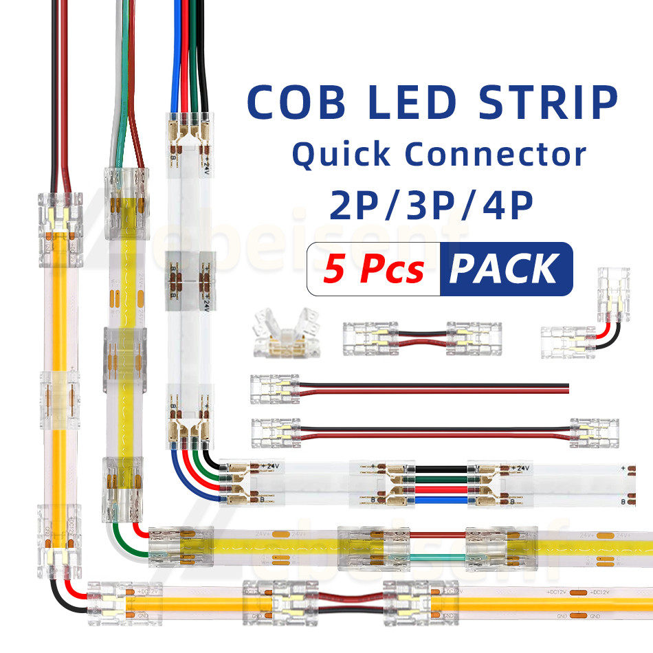 5 ชิ้น 2Pin 3Pin 4Pin COB LED Connector Strip to Strip Quick การเชื่อมต่อลวดไม่มี Dark Area สําหรับ FOB ยืดหยุ่น 2 3 4 พินเทป
