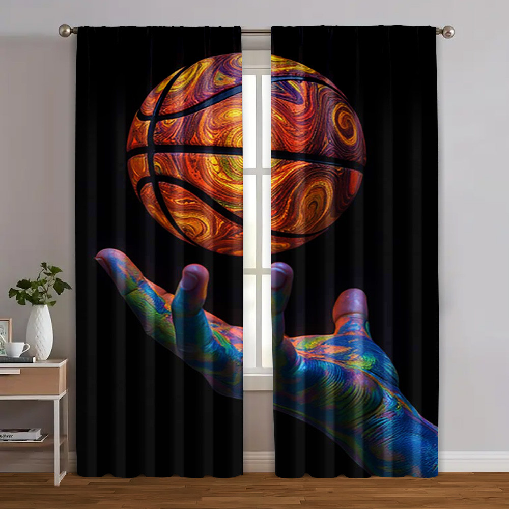 2 ชิ้น ยอดนิยม ผ้าม่าน 2D การพิมพ์เครื่องบิน Spinning basketball 100% โพลีเอสเตอร์ (ไม่มีก้าน) Art D