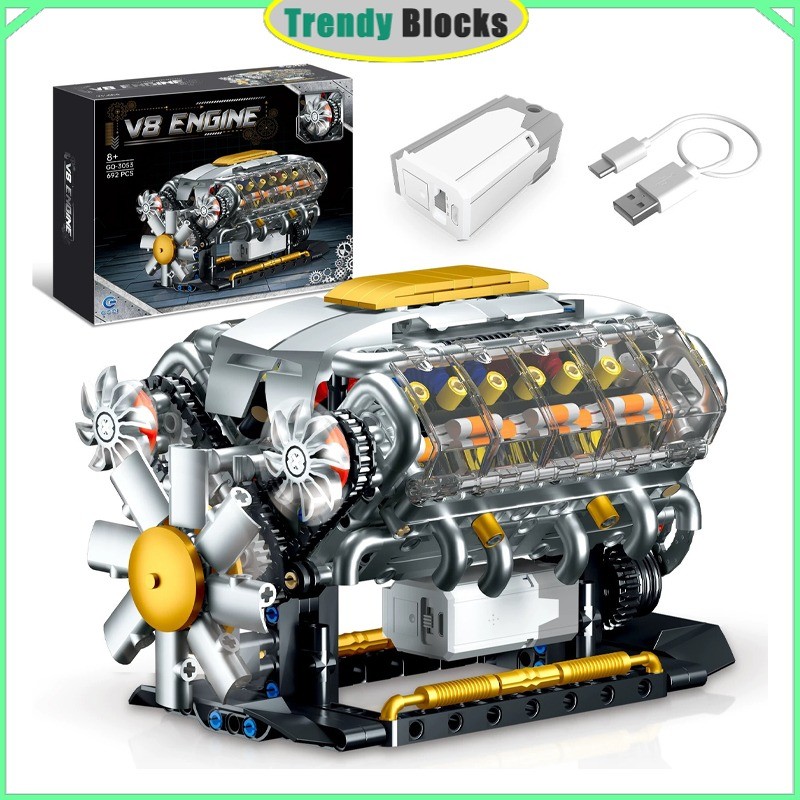 3053 V8 เครื่องยนต์ Building Blocks Technic อิฐรถเครื่องยนต์ชุดของขวัญของเล่นสําหรับเด็กผู้ชาย