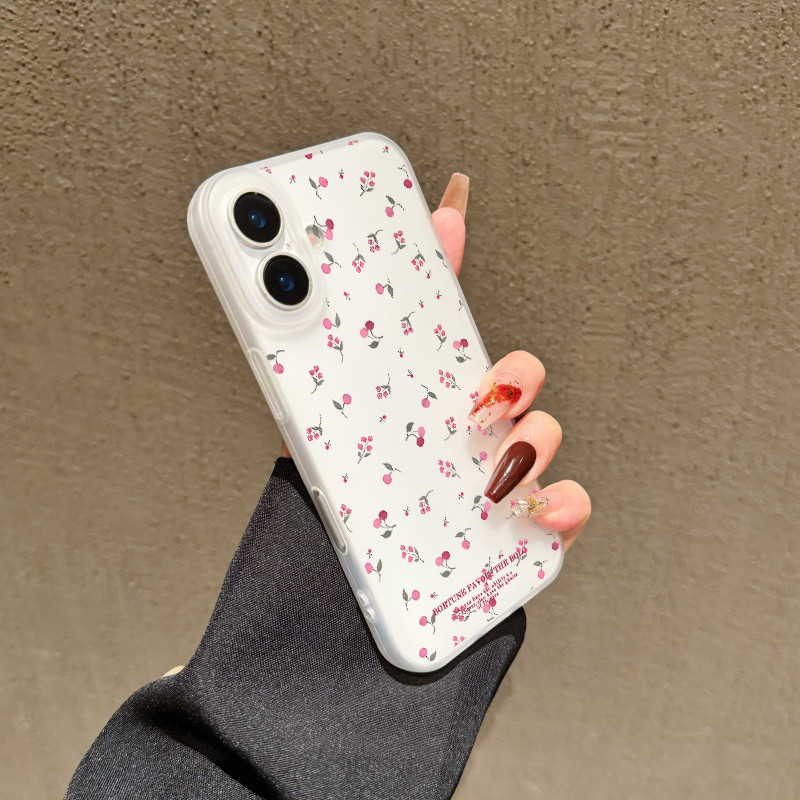 กรณีโทรศัพท์ จัดส่งจากประเทศไทย ดอกเชอร์รี่เคสไอโฟน iPhone 16 15 14 13 12 11 PRO MAX X XS MAX XR 7/8P ป้องกันลายนิ้วมือ - รูปที่ 4
