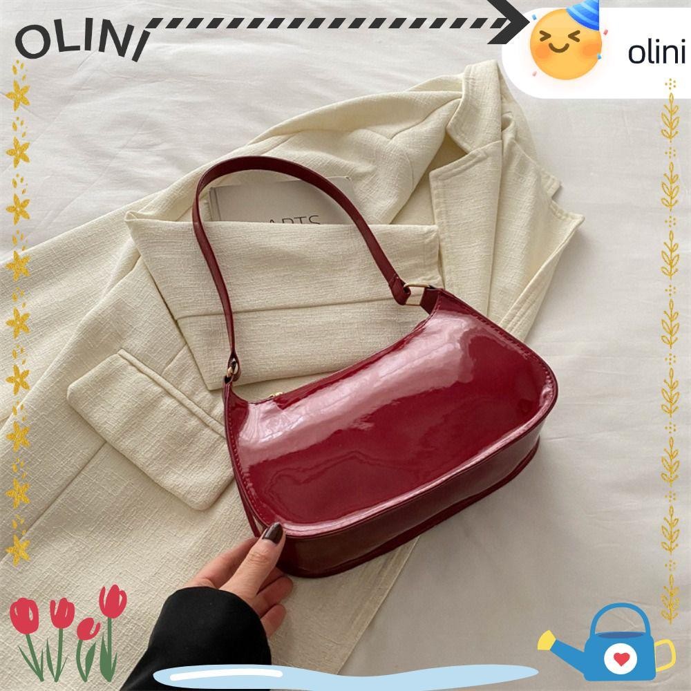 กระเป๋าสะพาย OLIINI, กระเป๋าสะพายข้าง, กระเป๋าถือทรงเกี๊ยวสีทึบสไตล์ซิปเทรนด์ PU เวอร์ชั่นเกาหลีสี่เหลี่ยมเล็กจับคู่ทุกวัน