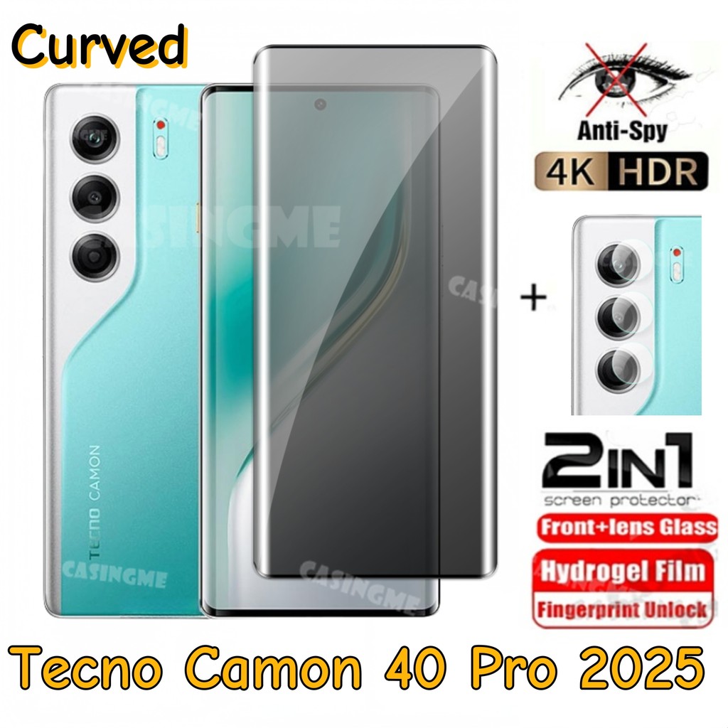 สําหรับ Tecno Camon 40 Pro 2025 Anti-Spy ความเป็นส่วนตัวโค้งคลุมทั้งหมดกระจกนิรภัยป้องกันหน้าจอฟิล์ม