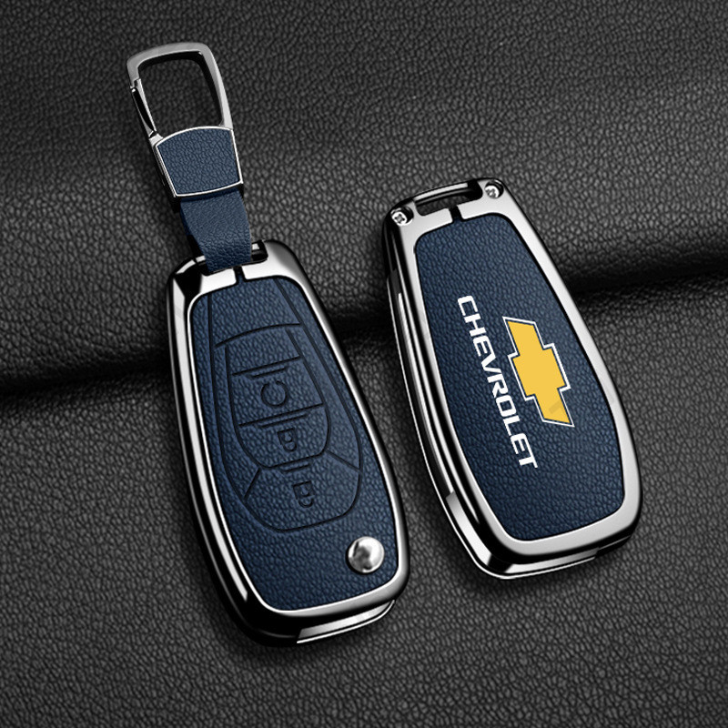 สังกะสีอัลลอยด์ Goatskin ของแท้หนังพับกุญแจรถป้องกัน Shell สําหรับ Chevrolet Cruze Cross Cobalt Captiva Spark Sonic Aveo Tracker Onyx RS Malibu Onyx LTZ
