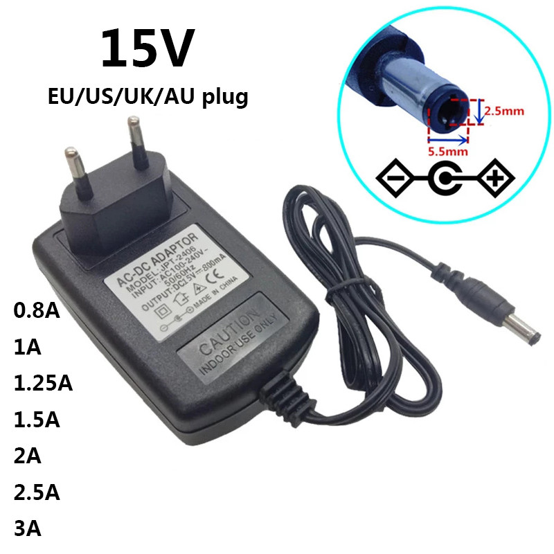 15v 2A 3A แหล่งจ่ายไฟ 15 โวลต์ Universal Power Adapter 15 V 0.8A 800mA 1A 1.5A 2.5A อะแดปเตอร์ AC/DC