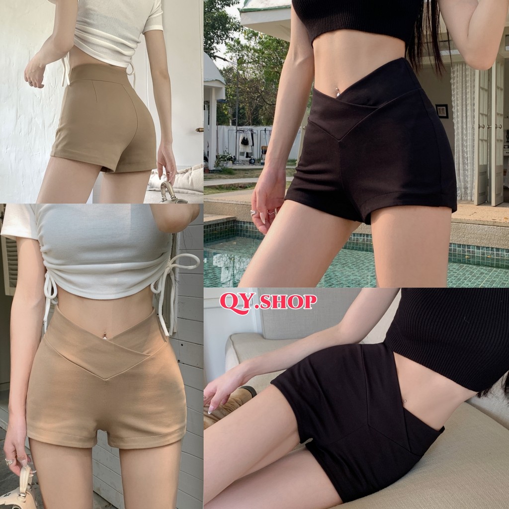 QY.Shop⭐️สินค้าราคาพิเศษ⭐️​พร้อมส่ง กางเกงขาสั้น เอววี สีพื้น น่ารักมาก ทรงรัดรูป ใส่สบายมาก "FY2771"