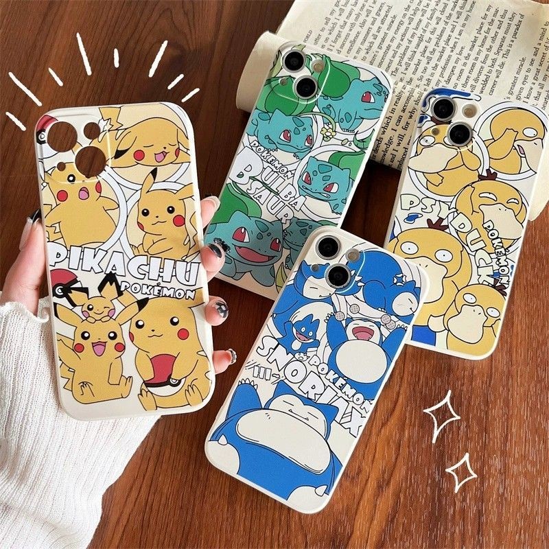 สําหรับiPhone 16E 16 Pro Max 15 14 Plus 13 12 Mini 11 Pro Maxโทรศัพท์มือถือกรณีPokemon Psyduck Snorlax Bulbasaurน่ารักอะนิเมะการ์ตูนป้องกันซิลิโคนอะนิเมะ