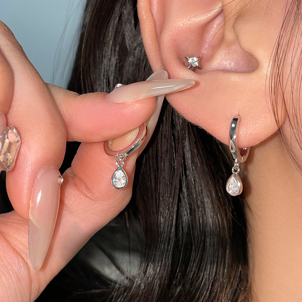 วงกลมที่เรียบง่ายหยดน้ําเพทายต่างหูระดับไฮเอนด์ต่างหูเงินพร็อพทุกการแข่งขันเพทายต่างหูต่างหูวงกลม - รูปที่ 5