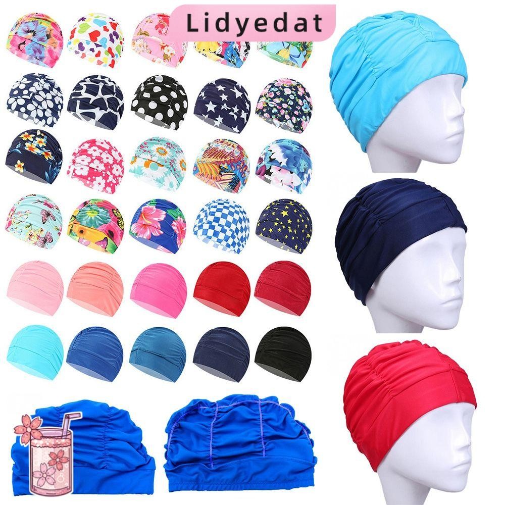 LIDYEDAT165 หมวกว่ายน้ําดอกไม้พิมพ์ลายฟรีไซส์ผ้าโพกหัวไนลอนยืดหยุ่นร้อน