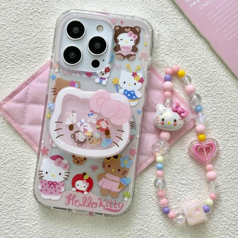 HL| เคส สำหรับ iPhone 6 6s 7 8 Plus X Xr Xs Max 11 12 13 14 15 16 Pro Max การ์ตูนคิตตี้ขาตั้ง KT ขนา