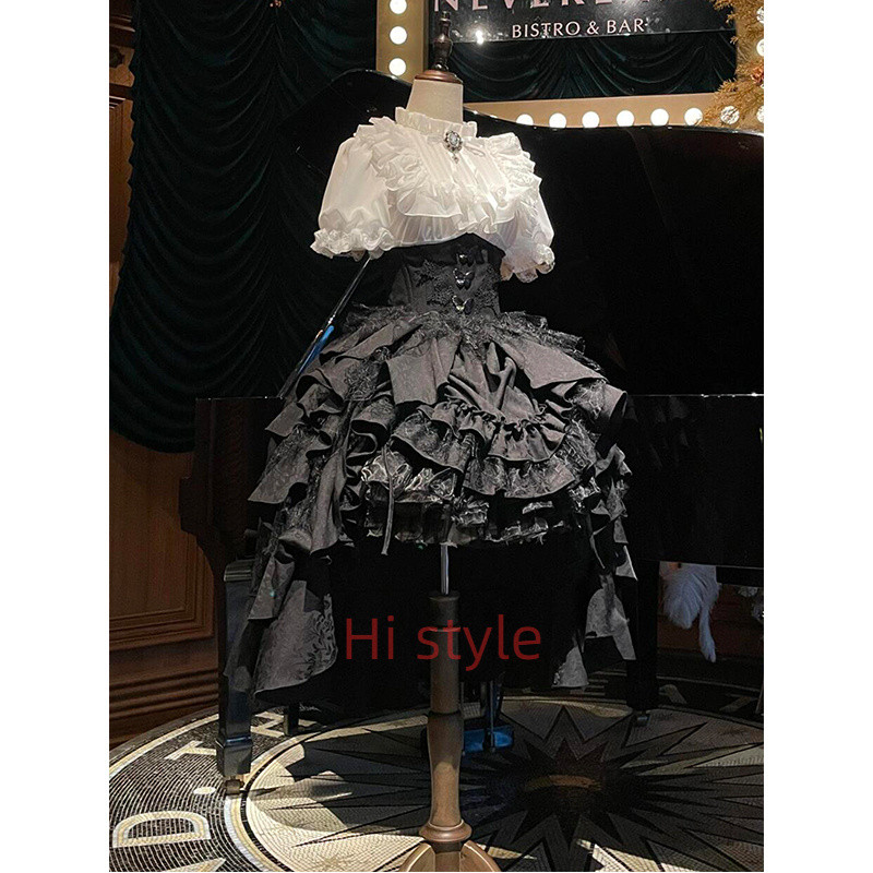 Manor Dark Gothic Lolita Dress White Shirt Black Pulling Skirt Set