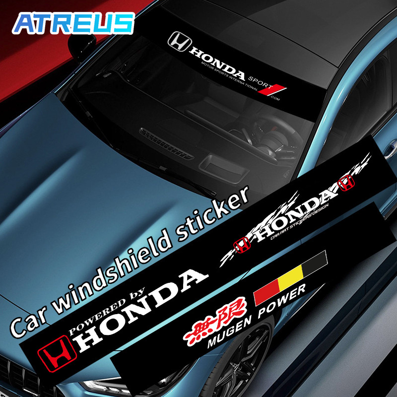 Honda สติกเกอร์ บังแดด ติดรถ สติกเกอร์รูปลอก กันน้ํา สําหรับติดตกแต่งกระจกหน้ารถยนต์ สติ๊กเกอร์บังแดด ฟิล์มบังแดด สําหรับ Honda civic 11th gen fd fc eg fk HRV Jazz City Mugen Fit Vezel Accord BRV WRV Stream