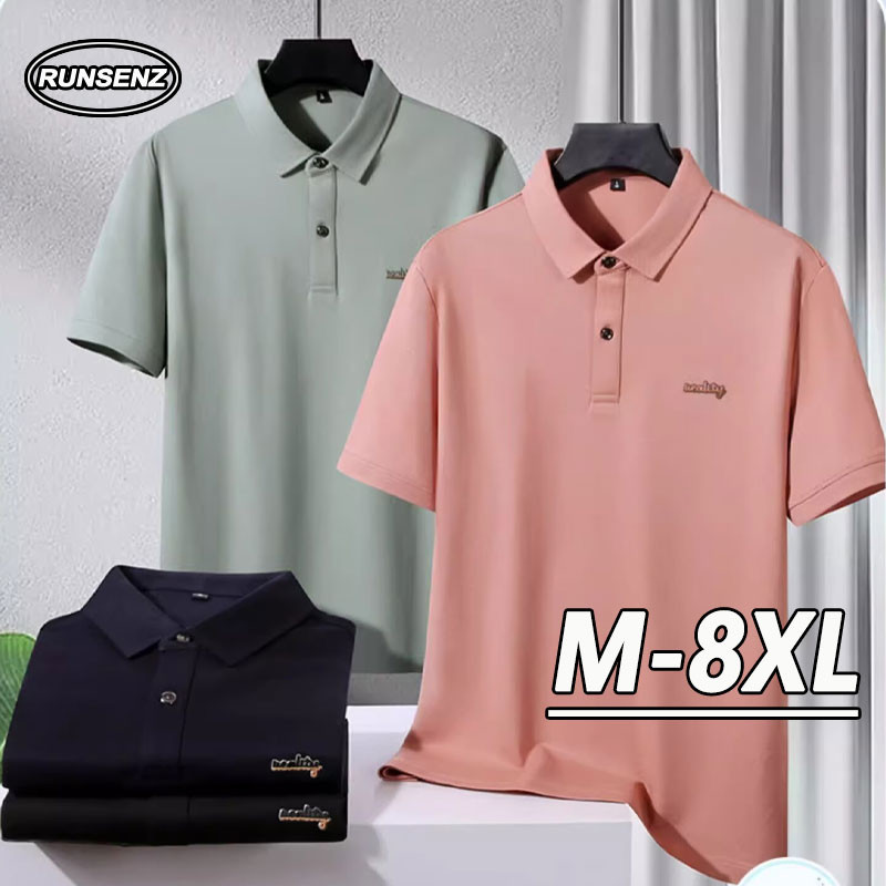 ม-8เอ็กแอล สไตล์เกาหลีสีเขียวเสื้อโปโลผู้ชายฤดูร้อนที่เรียบง่ายสบายๆหลวมแขนสั้นขนาดบวกทีเสื้อ