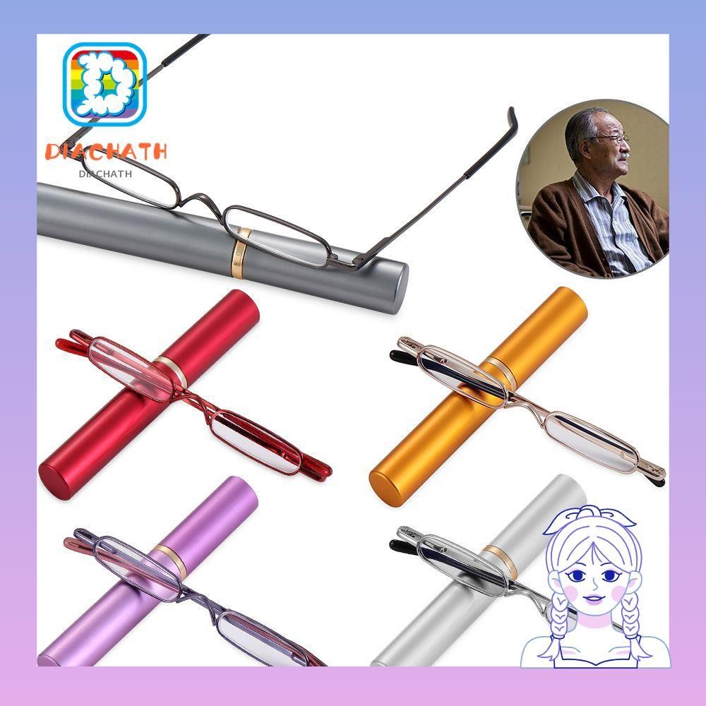 Dichath Slim Pen Reading Glasses Mini พร้อมแว่นตาบานพับสปริงแบบพกพาพร้อมหลอดคลิปปากกา