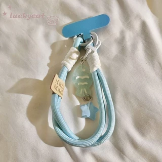 อิน หวานสีฟ้าสีชมพูคริสตัลปลาน้อยโทรศัพท์แหวนโทรศัพท์เชือกเส้นเล็กที่สําคัญเชือกเส้นเล็กป้องกันอุปกรณ์เสริมโทรศัพท