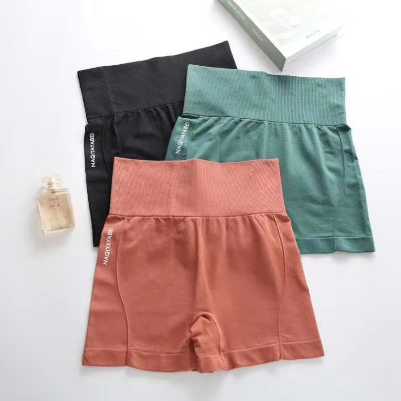 MUHANLU01 กางเกงโยคะขาสั้น กางเกงซับในไร้ขอบ Free size สะโพก 26-40CM