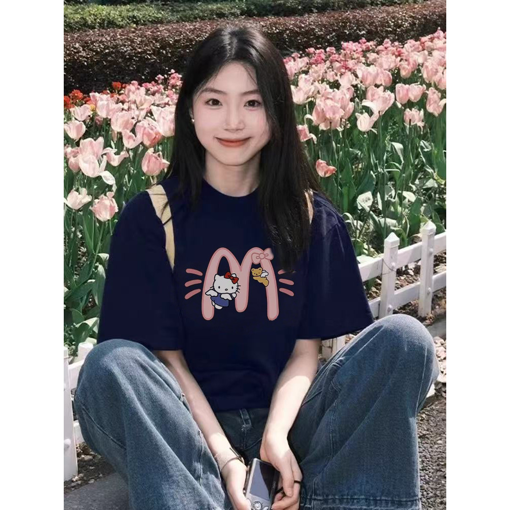 (จัดส่ง 24 ชั่วโมง) May STUDIO เสื้อยืดแขนสั้นสําหรับผู้หญิง Xia Xia บางและหลากหลาย 8.26