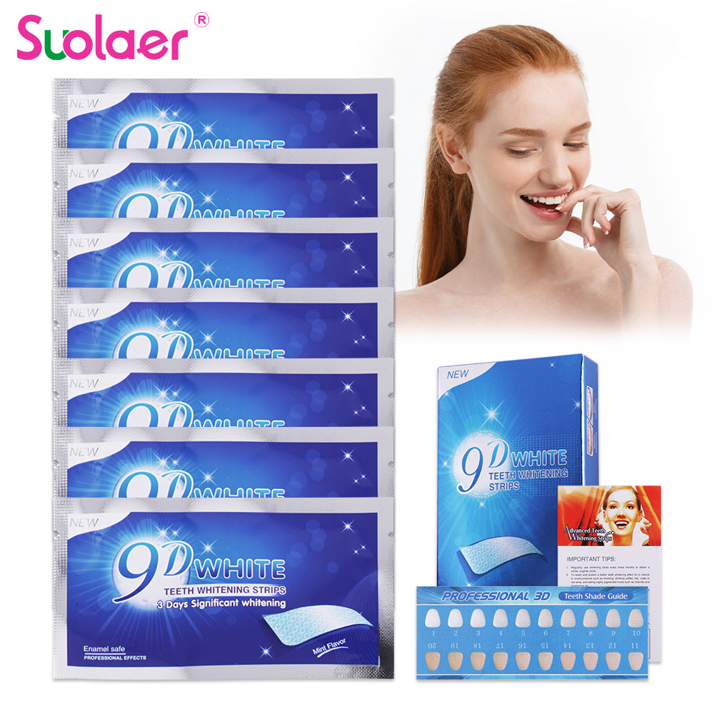 Suolaer 9D สติกเกอร์ฟอกสีฟัน Whitener แถบฟันสีเหลืองคราบควันชาคราบสุขอนามัยช่องปาก Care
