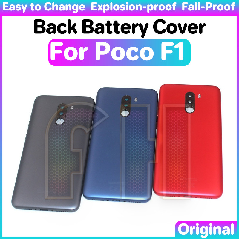 ฝาหลังแบตเตอรี่กระจกสําหรับ xiaomi poco f1 pocophone f1 กระจกประตูด้านหลังแบตเตอรี่ฝาหลังกรณีเลนส์กล้องแก้ว