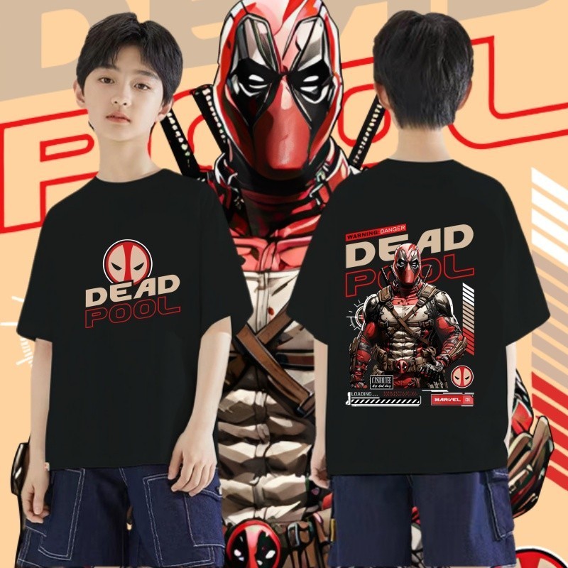(จัดส่งตลอด 24 ชั่วโมง)เสื้อยืดเด็ก Marvel Deadpool & Wolverine Children's Tshirt เสื้อยืดแขนสั้นเด็กชายผ้าฝ้ายเนื้อนุ่ม