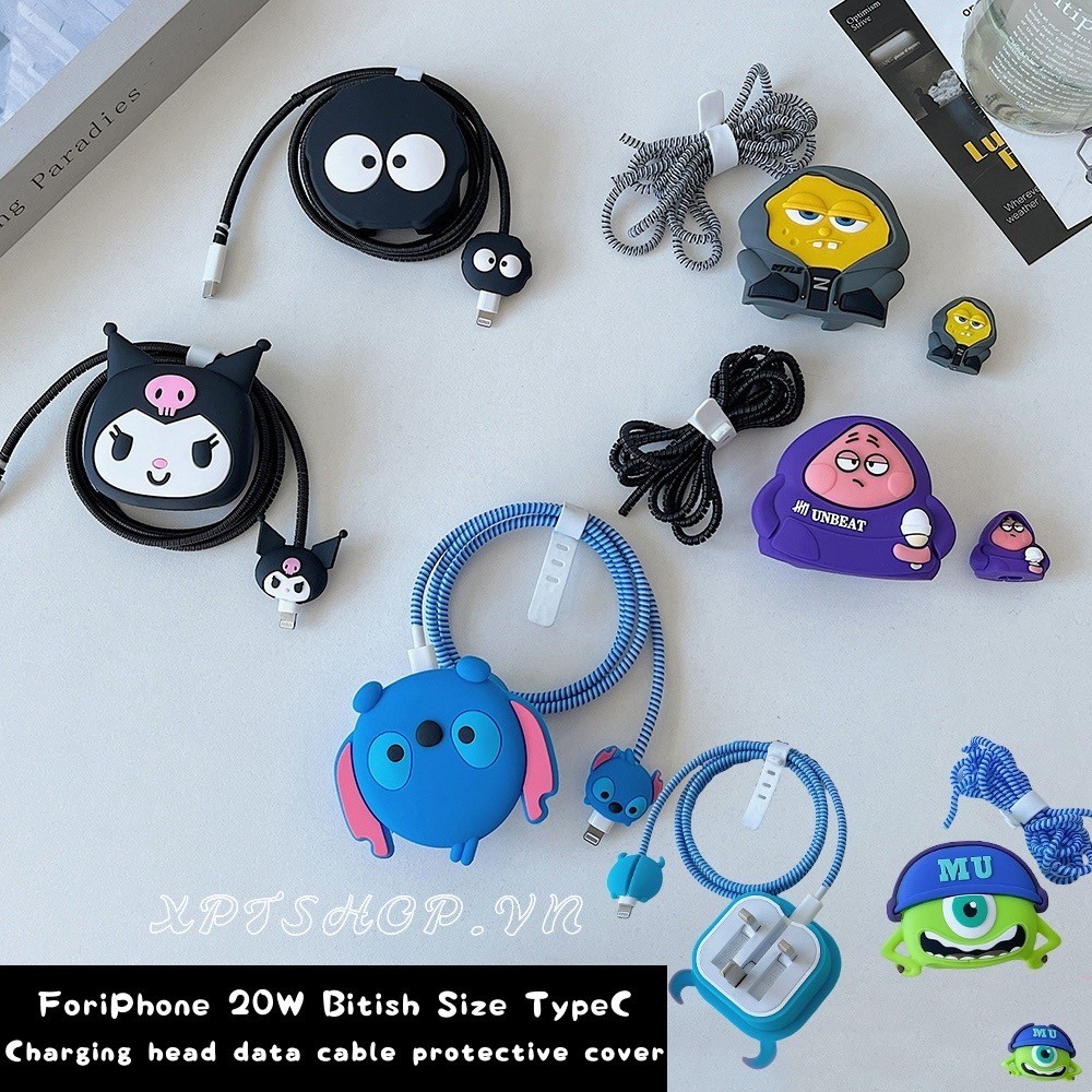 ชุดสี่ชิ้นtoy Story Kuromi ซิลิโคนสําหรับ iPhonePD20W ขนาดอังกฤษ TypeC สามเหลี่ยมพับ Fast Charging Data Cable หัวชาร์จฝาครอบป้องกันอุปกรณ์เสริม