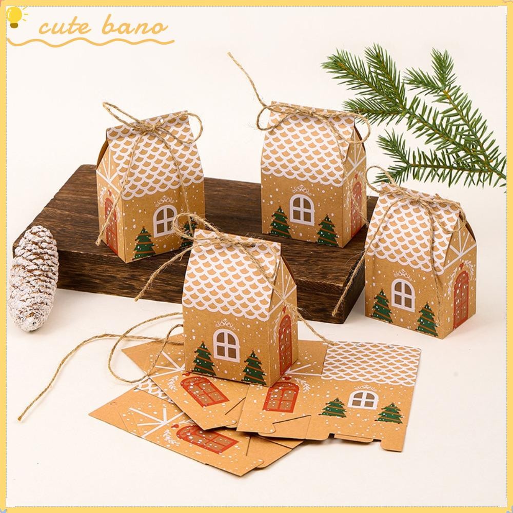 Bano1 20 ชิ้นของขวัญกล่อง, House Shape Christmas Candy กล่องกระเป๋า,การ์ตูนแบบพกพาเชือก Party Decor จี้ต้นคริสต์มาส Christmas Eve ของขวัญ