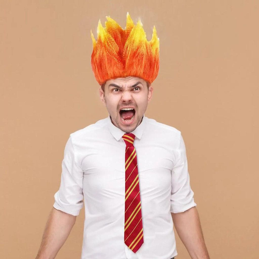 อะนิเมะ Anger วิกผมเปลวไฟวิกผมสีส้ม Spky วิกผมสั้น Fire คอสเพลย์วิกผมบุรุษวิกผมสังเคราะห์ชุดสําหรับปาร์ตี้ฮาโลวีนวิกผม
