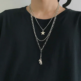 พร้อมส่ง สร้อยคอ ได้3เส้น สไตล์แร๊ปเปอร์ เครื่องประดับ แฟชั่น สไตล์ Y2k N189