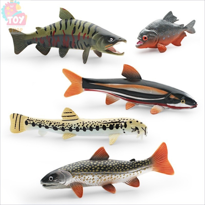 ของเล่นโมเดลสัตว์ทะเลจําลอง ปลา Yaro จุดสีแดง แซลม่อน ไพรันฮา ขนาดใหญ่ เครื่องประดับคงที่ในมหาสมุทร