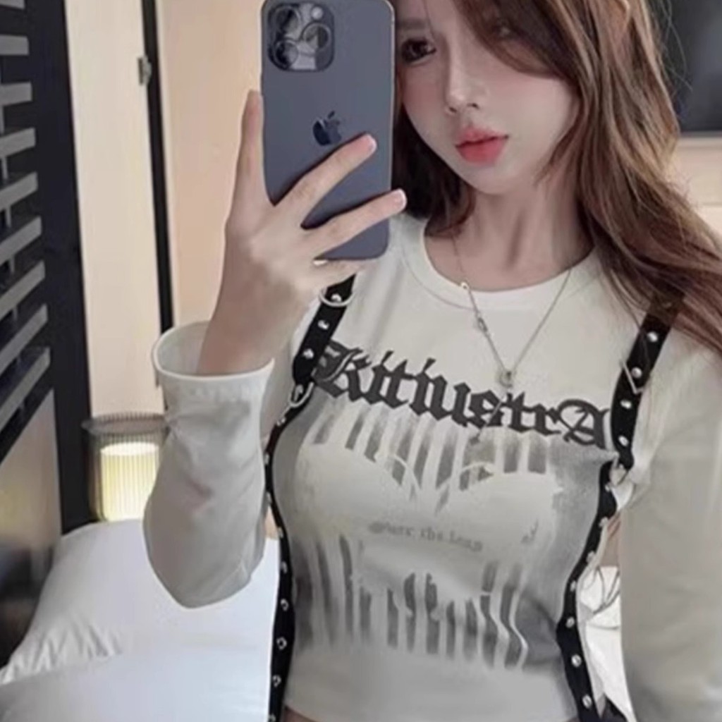 เสื้อยืดแขนยาวสีดำสำหรับสาวฮอตสำหรับผู้หญิงเสื้อตัวสั้นพิมพ์ลายพิมพ์ลายดอกไม้พิมพ์ลาย ราคา ถูกที่สุด ดีลบีเคเค แกลเลอรีภาพที่ 6