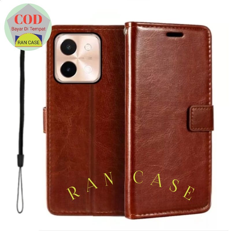 CASE VIVO Y28 V2352 LEATHER CASE HP COVER LEATHER WALLET FLIP COVER HEADPHONE CASE