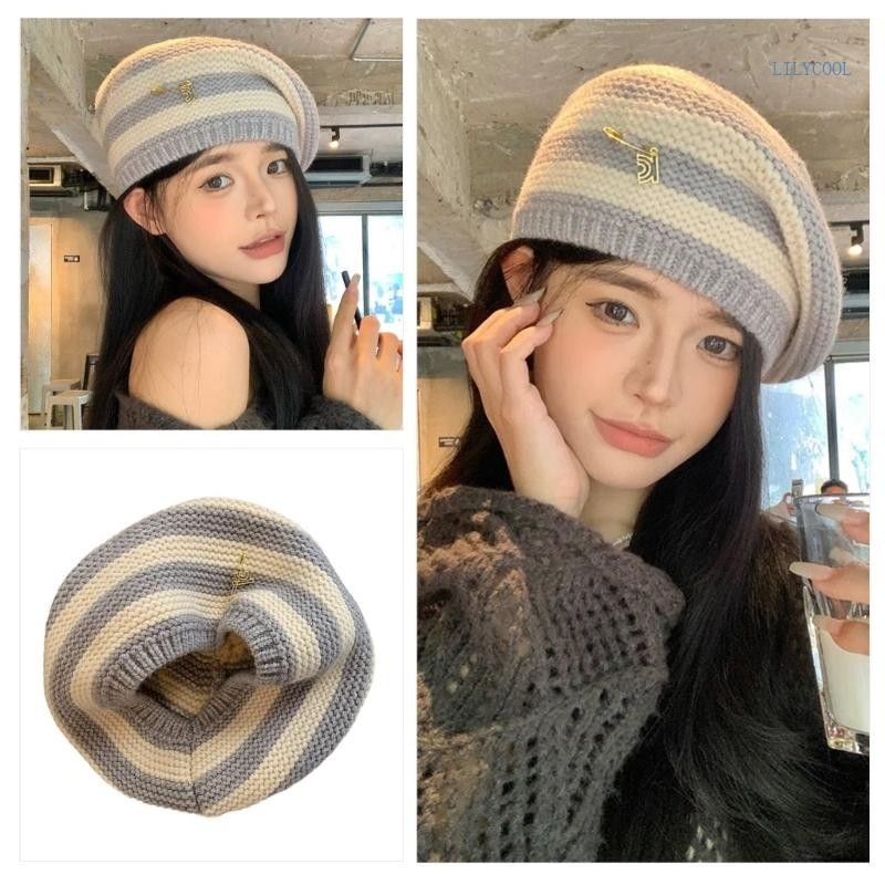 CH* หมวกเบเรต์ แฟชั่น Kintted หมวกฤดูหนาว Warm Headwear ปรับอเนกประสงค์ Beret