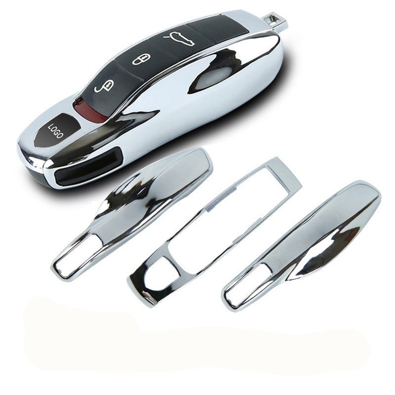 3pcs กระจก Silver Chrome Fob Remote Key Case ฝาครอบกุญแจเปลี่ยน fit Porsche Boxster Cayman 911 Panam