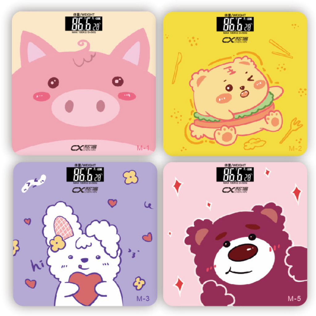 พร้อมส่ง Cartoon Weighing Scale กระจกใส เครื่องชั่งน้ำหนักดิจิตอล แสดงผล LCD ชัดเจนแม้ในที่มืด