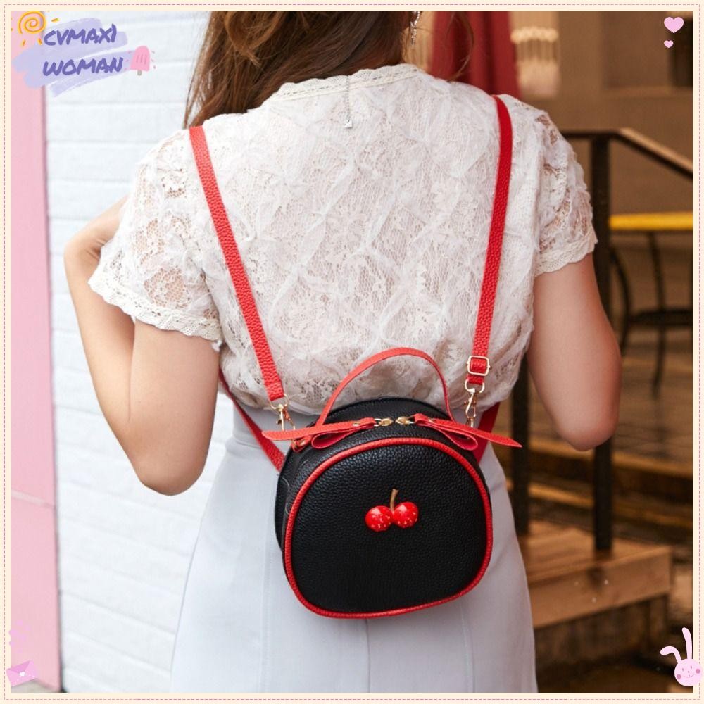 Cymx กระเป๋าสะพายข้าง, กระเป๋าเป้สะพายหลังขนาดเล็กหนัง PU สี Contrast, กระเป๋าโทรศัพท์เชอร์รี่ผู้หญิงเด็กผู้หญิง