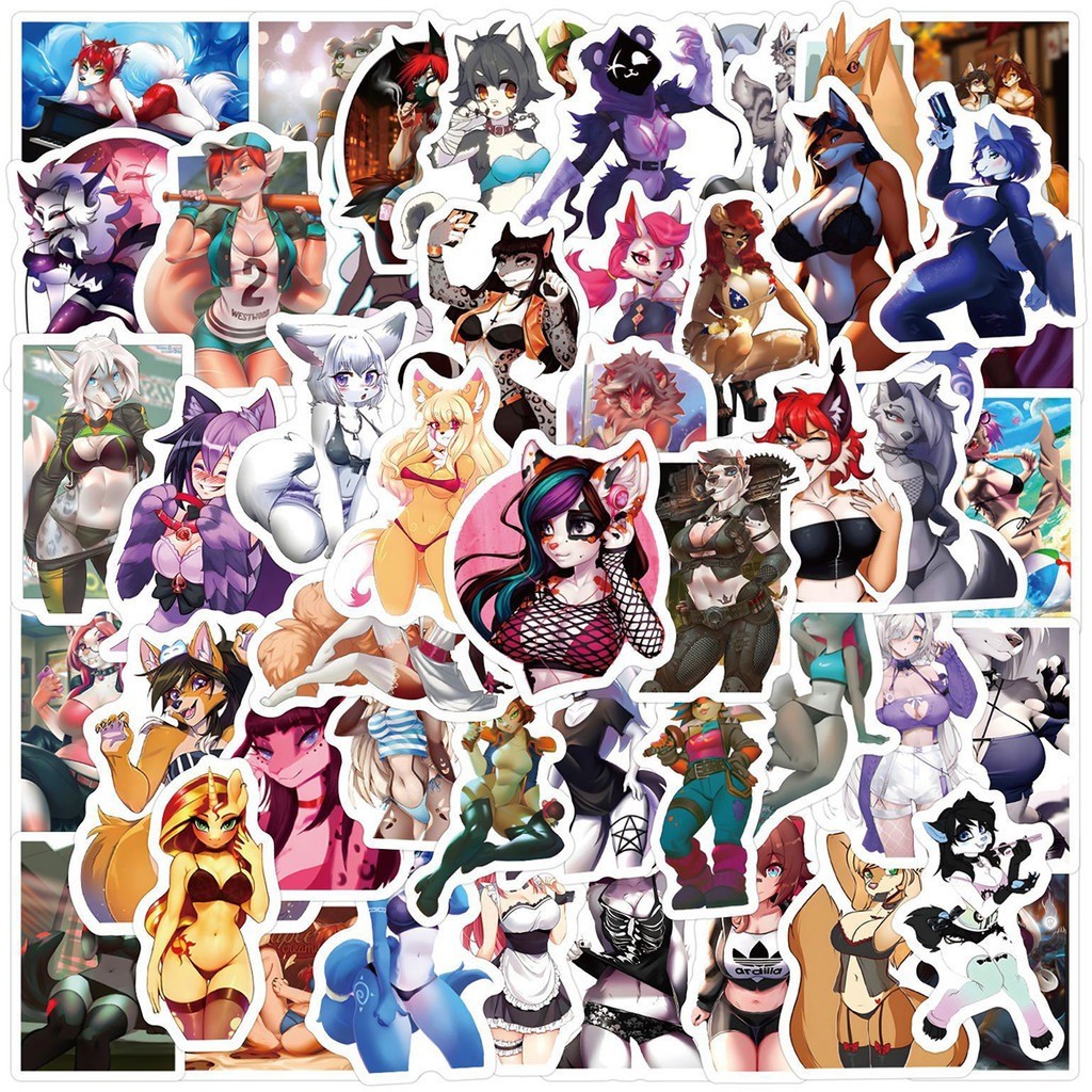 Y&P| ชุดสติ๊กเกอร์ Furry ชุดสติ๊กเกอร์กราฟิตี้กันน้ำลายการ์ตูน, 62 แผ่น/ชุด