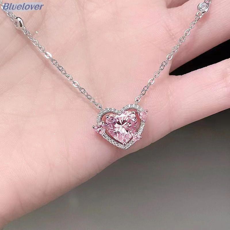 Bluelover คริสตัลเพทายหัวใจจี้สร้อยคอ Y2K หัวใจสีชมพูสุภาพสตรีสาวแฟชั่น Elegant Clavicle Chain ผู้หญิงเครื่องประดับของขวัญใหม่