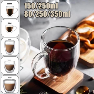 จัดส่งรวดเร็ว แก้วกาแฟ 2ชั้น มีหูจับ ถ้วย150มล.250มล.350มล.สีใส Coffee Glass สำหรับคาเฟ่ ร้านกาแฟ