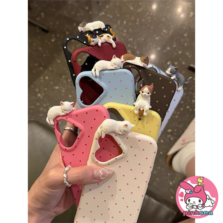 Ins Loveกล้องเคสโทรศัพท์เข้ากันได้สําหรับiPhone 16 15 14 13 12 11 Pro Max X Xr Xs Max 8 7 Plus SE2020 น่ารัก 3D Kittyคู่เต็มจุดหนังซิลิโคนอ่อนนุ่มAnti Fallปลอก
