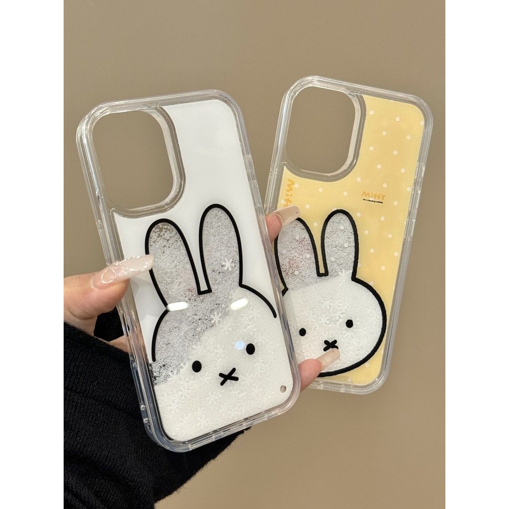 น่ารัก Miffi Bunny Snowflake Quicksand Big Hole ทาสี Drop ทนเคสโทรศัพท์ IPhone สําหรับ 11/12/13Pro 7/8 Plus XSMAX IPhone14/15Promax 16 X/xs XR