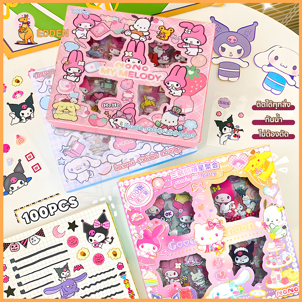 EDDEN สติ๊กเกอร์ Sticker น่ารัก ตกแต่ง ไดอารี่ สติกเกอร์ใส SANRIO Hello Kitty Kuromi My Melody สะติกเกอร์