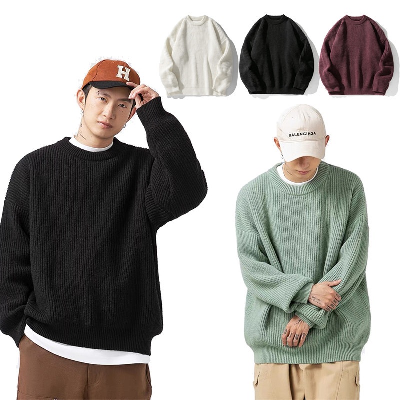 EERSHENSHI เสื้อกันหนาวผู้ชายฤดูใบไม้ร่วงและฤดูหนาวรอบคอเสื้อกันหนาวลําลองหลวมทั